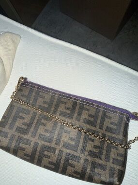 Fendi Black and Brown Zucca Chain Wristlet Pouch